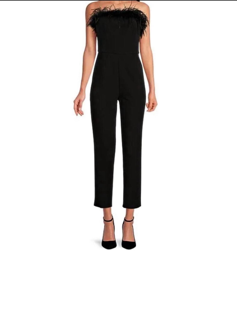 Gianni Bini Black Strapless Feather-Trim Jumpsuit